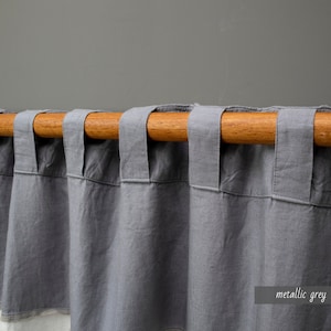 LINEN CURTAINS with Back Tabs CUSTOM Size 100% Natural Window Curtains with Ikea Kronill Backtab Tape Home Decor Denim Navy Blue Curtains