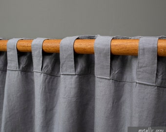 LINEN CURTAINS with Back Tabs CUSTOM Size 100% Natural Window Curtains with Ikea Kronill Backtab Tape Home Decor Denim Navy Blue Curtains