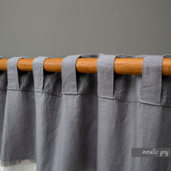 LINEN CURTAINS with Back Tabs CUSTOM Size 100% Natural Window Curtains with Ikea Kronill Backtab Tape Home Decor Denim Navy Blue Curtains