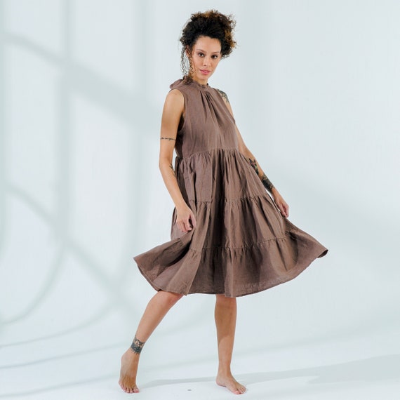 Linnen gelaagde midi jurk Mouwloze zomerjurk Eenvoudige linnen jurk Tanktopjurk Linnen tuniek Moederdagcadeau voor haar Etsy Nederland