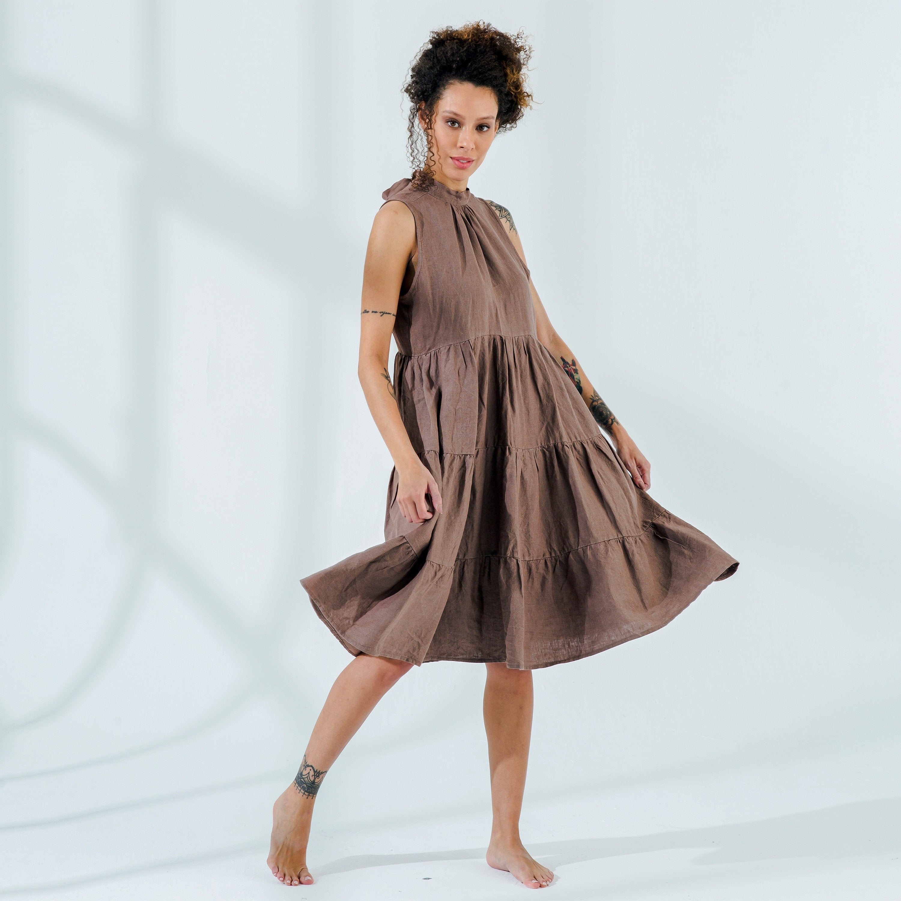 Linen Tiered Midi Dress | Sleeveless Summer dress | Simple linen dres…