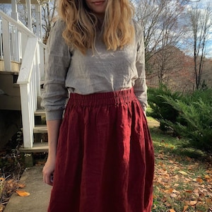 LINEN SKIRT with 41 Color Options in 100% European Linen | Pre-Shrunk European Linen Skirt with Organic Flax, Mothers Day Gift for Her image 2