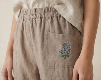 100% Linen Pants for Women | Handmade Organic Linen Pants |Natural Elastic Waist Trousers |Relaxed Linen Pants | Mother days Gift for Her