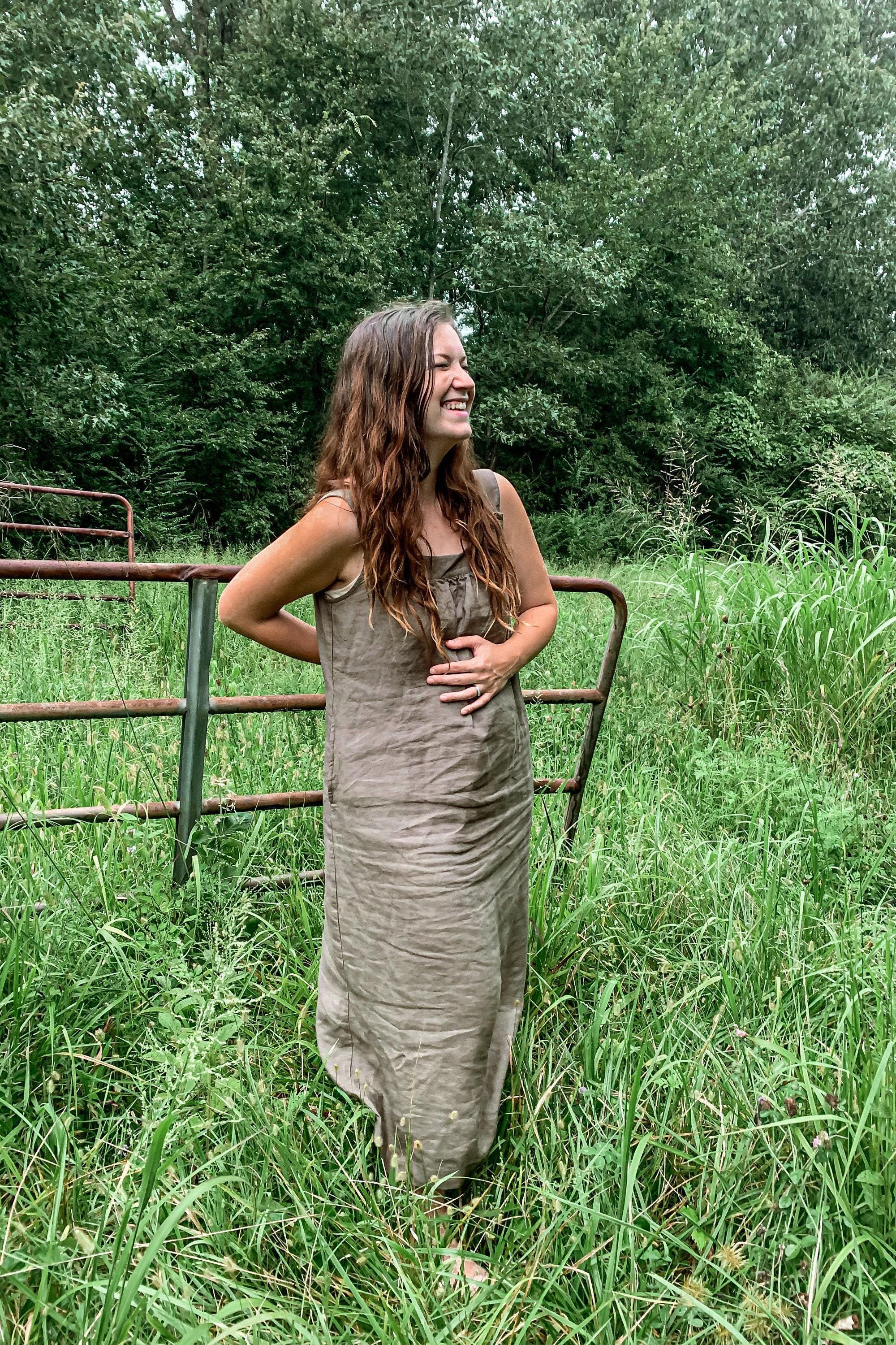 LONG Linen Dress with Wide-Strap, Deep-Pocket |Organic Casual Linen Dress in 41 Colors for Casual or Formal Events Mothers Day Gift for Her