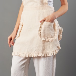 Practical Custom Linen Apron with Ruffle Detail and Roomy Pockets in 41 Colors Customizable and Suitable for All Sizes Mom Gift for Her image 8