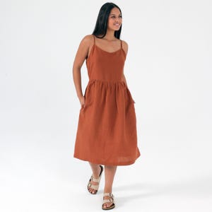 Linen Strap Dress, Linen Summer Dress with back tie detail and hidden pockets, 41 Colors Option, Mothers Day Gift for Her