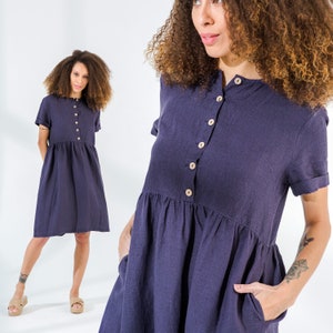 Linen Loose Dress with short sleeves in MIDI length | Maternity Linen Dress | Summer Linen Dress - Mothers Day Gift for Her