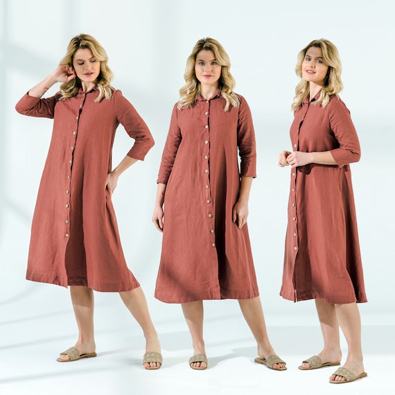 knee length dresses for ladies ACACIA linen shirt dress main image 0