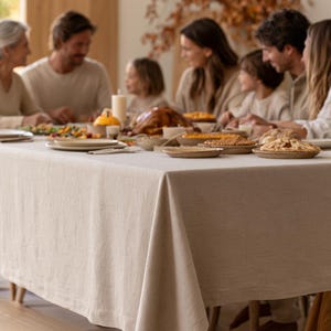 Thanksgiving Linen Tablecloth, Rustic Burgundy Tablecloth for Fall Dining, Rectangle, Square  Linen Thanksgiving Tablecloth