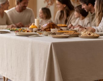 Thanksgiving Linen Tablecloth, Rustic Burgundy Tablecloth for Fall Dining, Rectangle, Square  Linen Thanksgiving Tablecloth