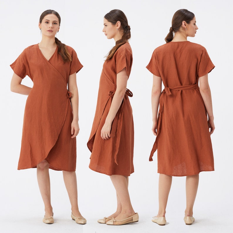 Wrap Linen Dress with Pockets Maternity linen dress Oversized linen dress Summer dress Relaxed Fit Mothers Day Gift for Her image 10