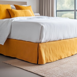 Linen Bed Skirt with Kick Pleats - Organic Linen Bed Skirt for Queen, King, Twin, Full, Double Sizes - Tailored Bed Skirt - Christmas Gift