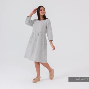 LINEN DRESS with POCKETS in Small checks 100% Natural Linen Minimalist summer comfy dress Cottagecore dress - Christmas Gift for Her