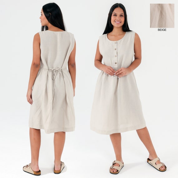 Sleeveless Linen Summer Dress With Hidden Side Pockets Linen Etsy