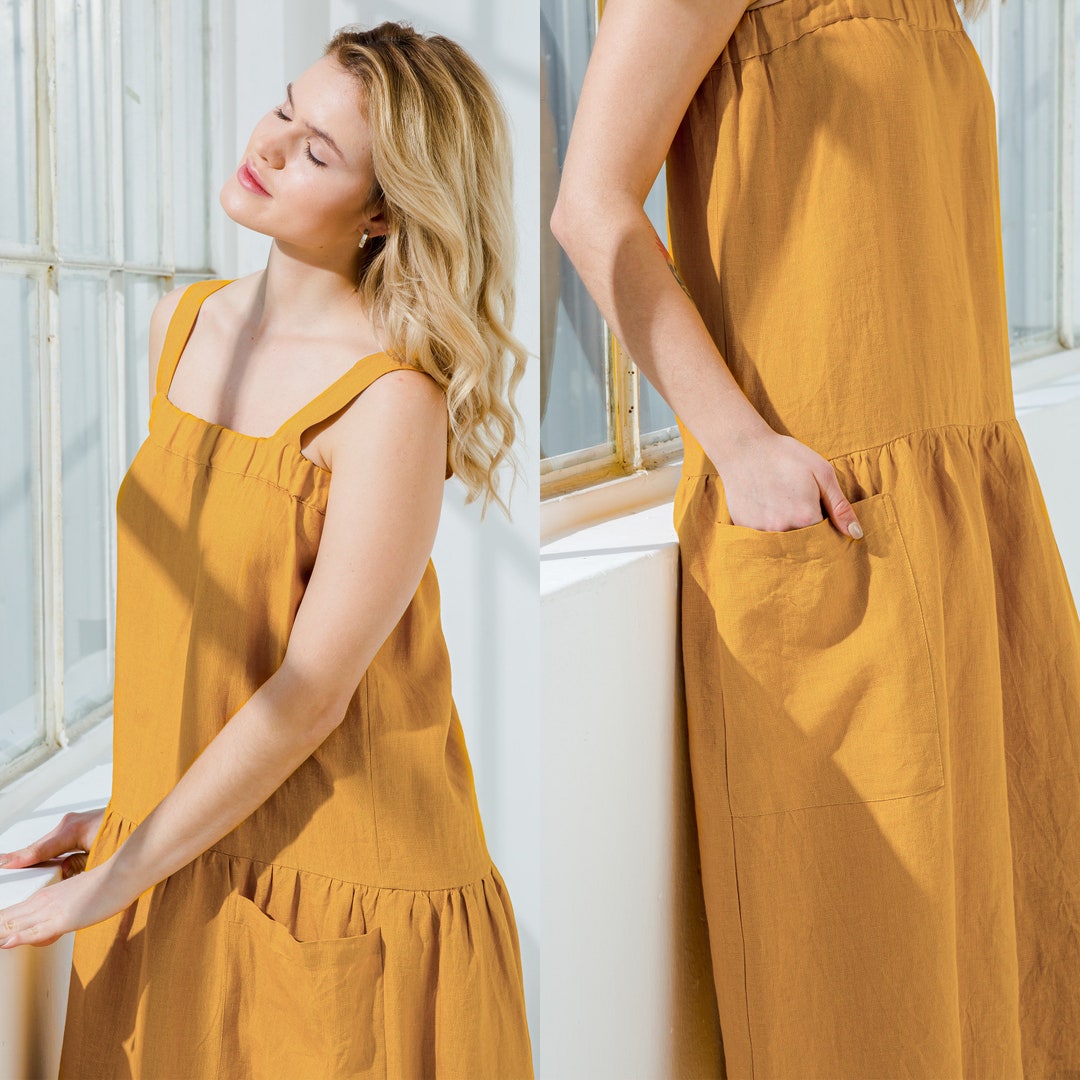 Loose Summer Linen Dress, Linen Tank Dress With Pockets OLIVIA -  Canada