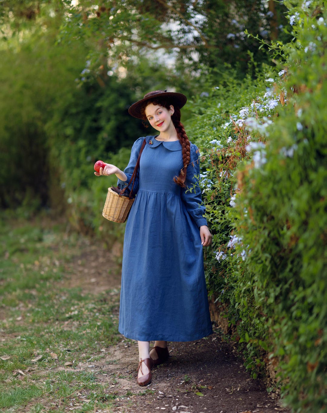Elegant Linen Maxi Dress With Peter Pan Collar Relaxed Fit Linen