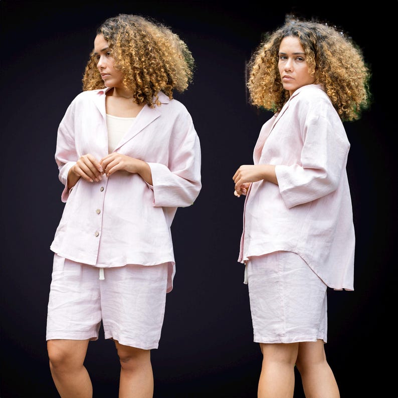 Organic Linen Pajama Set: Handmade European Lounge Sleepwear, Mothers Day Gift for Her image 7