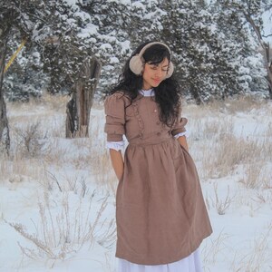 Ruffled Linen Midi Dress, Puff Sleeves, Adjustable Waist | Christmas Gift for Her image 9