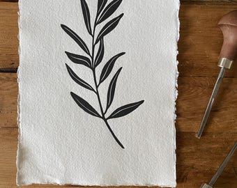 A5 Olive Branch Lino Print