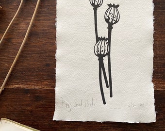 Limited Edition Poppy Seed Heads Lino Print | Poppy Print | Nature Print | Lino Print