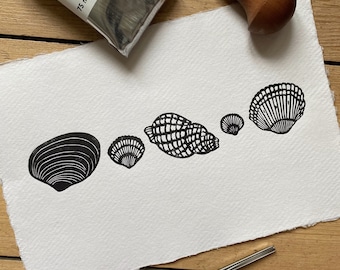 Limited Edition Shell Collection Lino Print | Shell Print | Nature Print | Lino Print