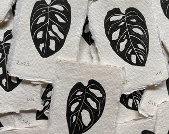 Set of 3 mini Monstera Leaf Lino Prints