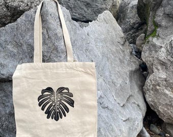 Handprinted Organic Canvas Tote Bag | Houseplant Tote Bag | Lino Printed Tote Bag | Sustainable Fashion
