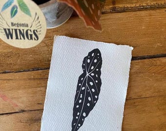 A6 Handprinted Begonia Leaf Lino Print | Print | Nature Print | Gallery Wall