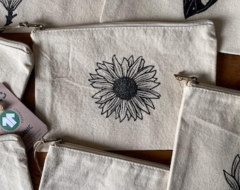 Handprinted Canvas Pouch with Zip | Lino Printed Bag | Pencil Case | Makeup Bag | Toiletry Bag