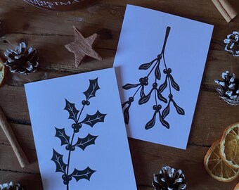 Handprinted Christmas Cards | Linoprint Christmas Cards | Festive Cards | Pack of Christmas Cards | Festive Greeting Cards