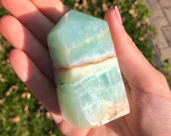 Chunky Aqua Blue CARIBBEAN CALCITE Tower from Pakistan