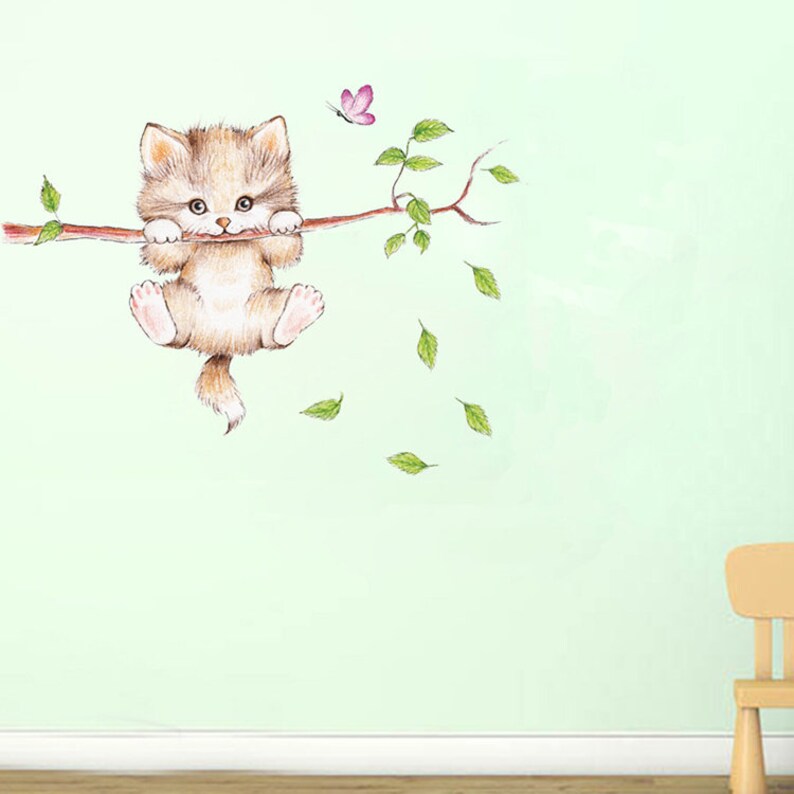 Cat Wall Decal Nursery Wall Decal Cute Cat Wall Sticker Peel Etsy UK