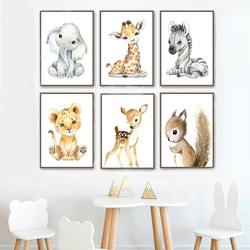 Animals Nursery Wall Canvas Prints A4 Size Set of 6 Nursery Etsy