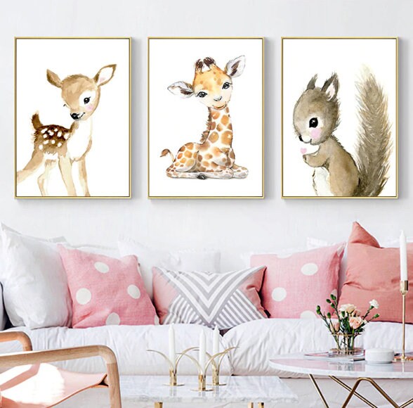 Animals Nursery Wall Canvas Prints A4 Size Set of 6 Nursery Etsy