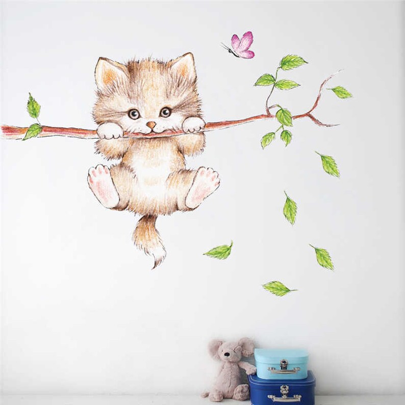 Cat Wall Decal Nursery Wall Decal Cute Cat Wall Sticker Peel Etsy UK