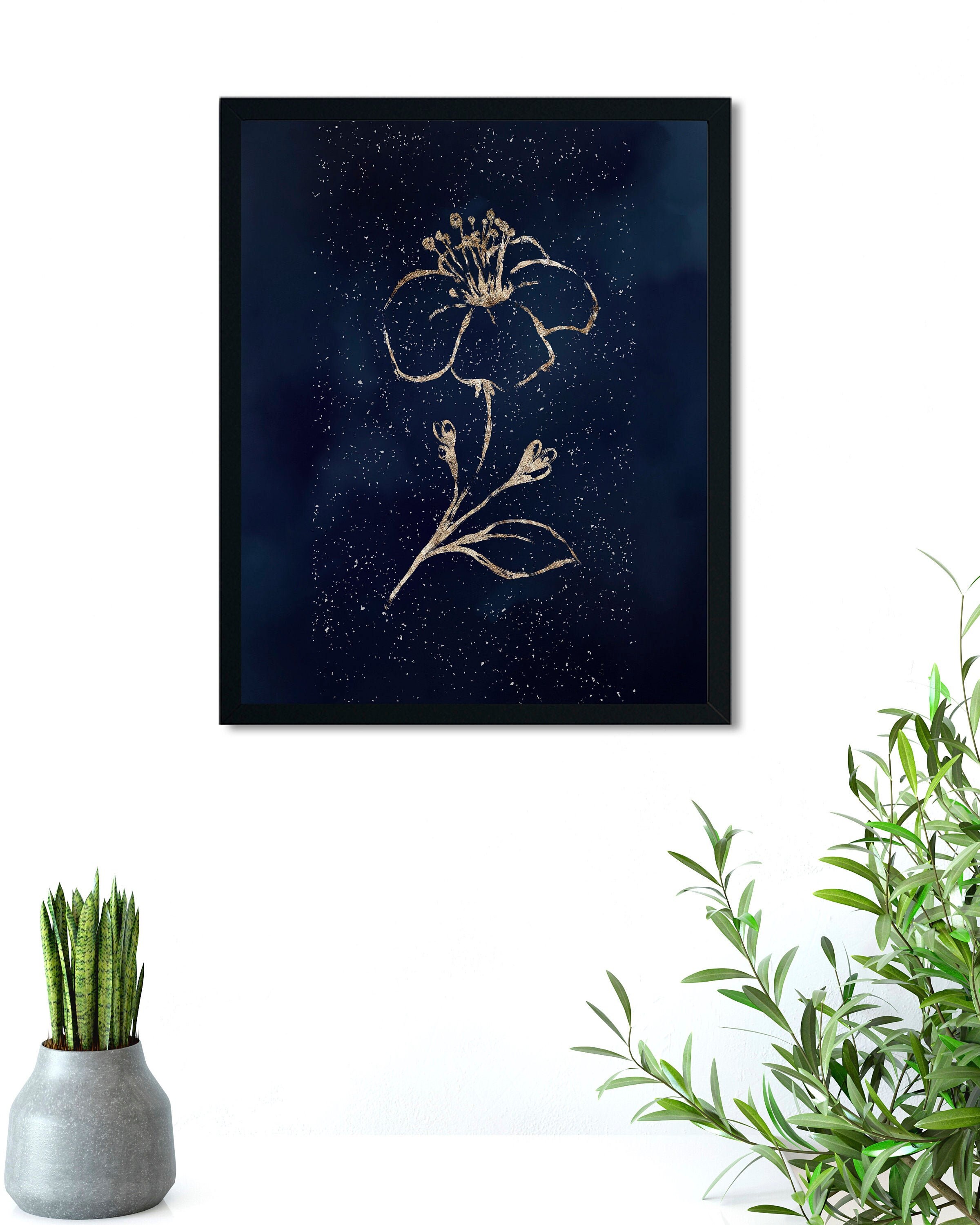 Navy Blue Wall Art, Abstract Blossom Wall Art, Blue Flower Wall Art