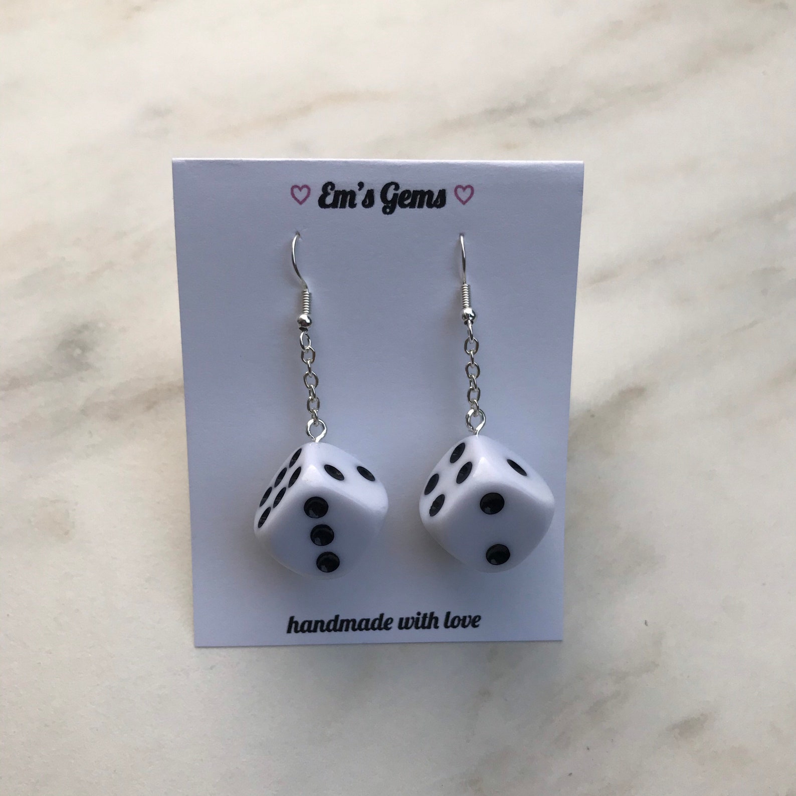 Dice Earrings Lightweight Silver Real Dice Jewelry Etsy