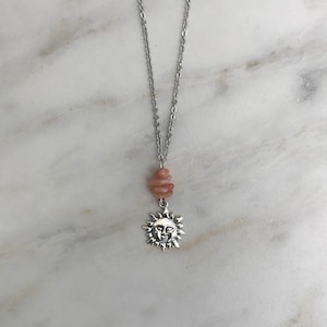 sunstone sun necklace - gemstone - stainless steel chain - crystal - stone - rock - chips - gift - hippie - ems gems