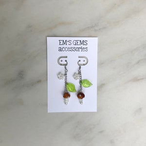 mushroom earrings - leaf - flower - stainless steel - silver - gift - daisy - hippie - brown - green - garden - dangle charms