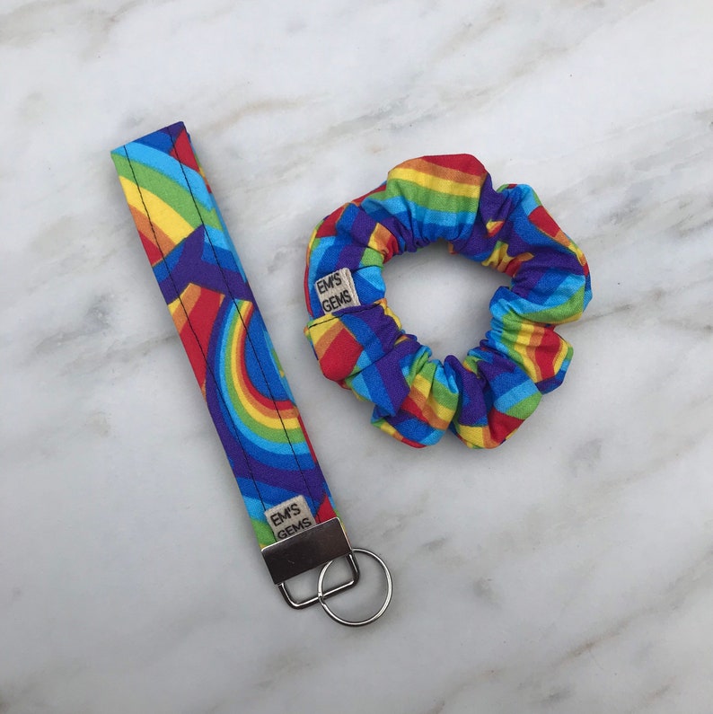 Floral Wrist Keychain Girly Gift Scrunchie Key Fob Set Handmade Key Ring Scrunchie Key Fob Wristlets Rainbow Matching