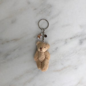 brown bear keychain - tiger eye - crystal - handmade - gift - key ring - car - wristlet - silver - hippie - healing - tan