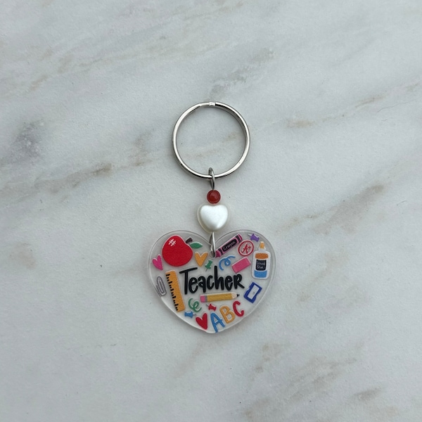 teacher keychain - carnelian - crystal - handmade - gift - key ring - car - wristlet - silver - hippie - healing - orange - heart