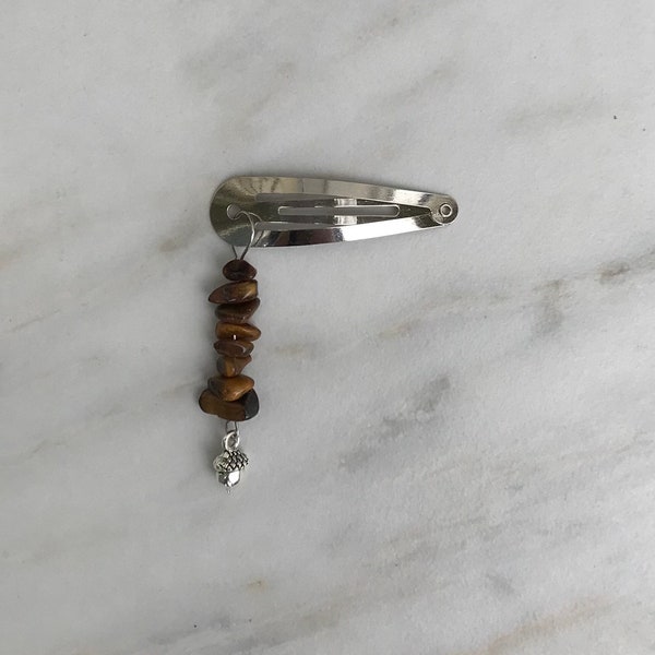 tiger eye acorn barrette - crystal - hair clip - accessory - gemstone - hippie - gift - cottagecore - brown