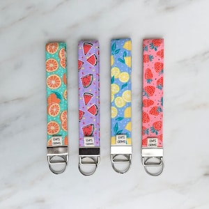 Key Fob Wristlets - Handmade Keychain - Key Ring - Fruit Wrist Keychain - Strawberry - Orange - Lemon - Watermelon - Summer - Gift -Ems Gems