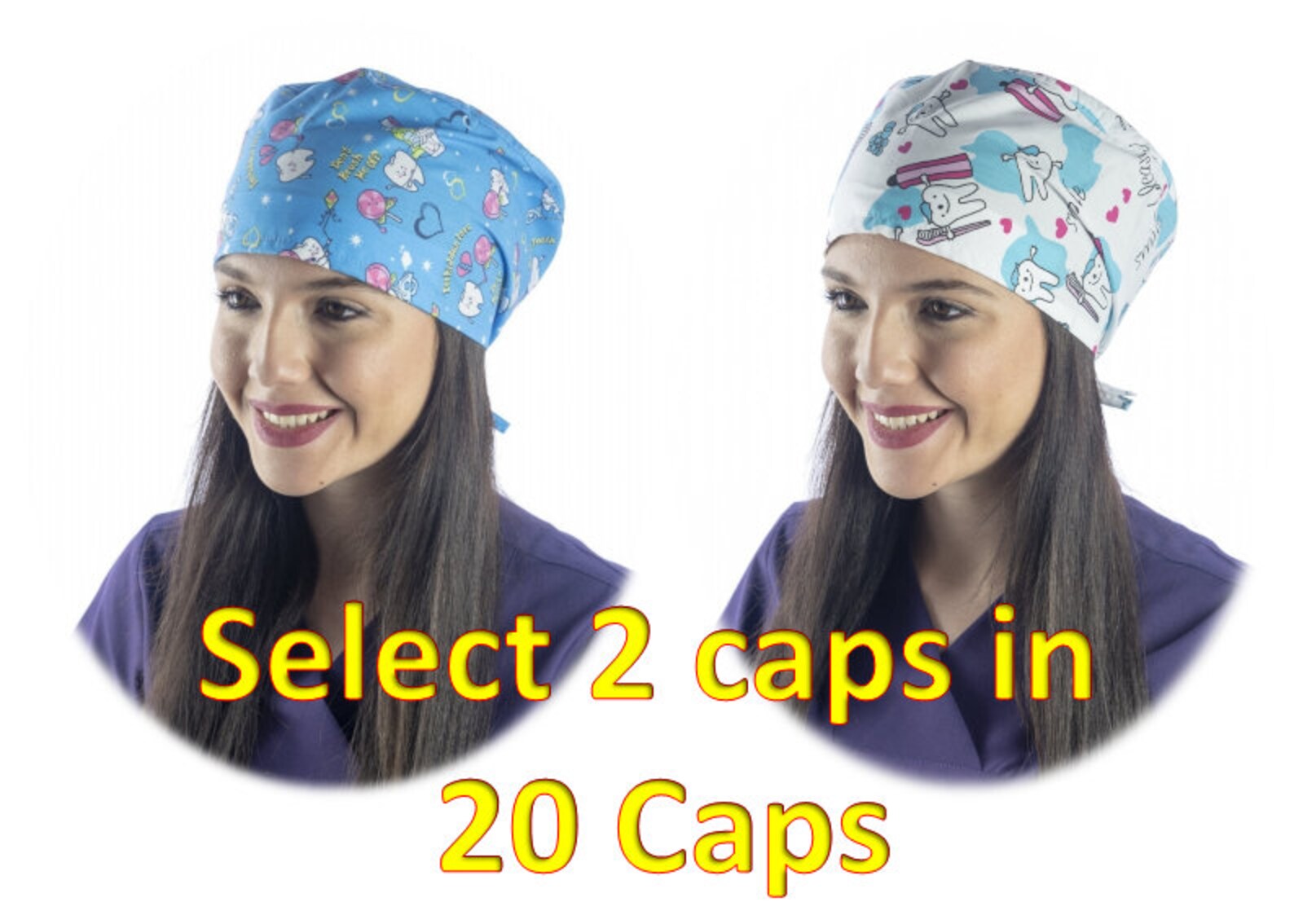 SET OF 2 UNISEX Scrub caps dentist cap Dental hygienist cap Etsy