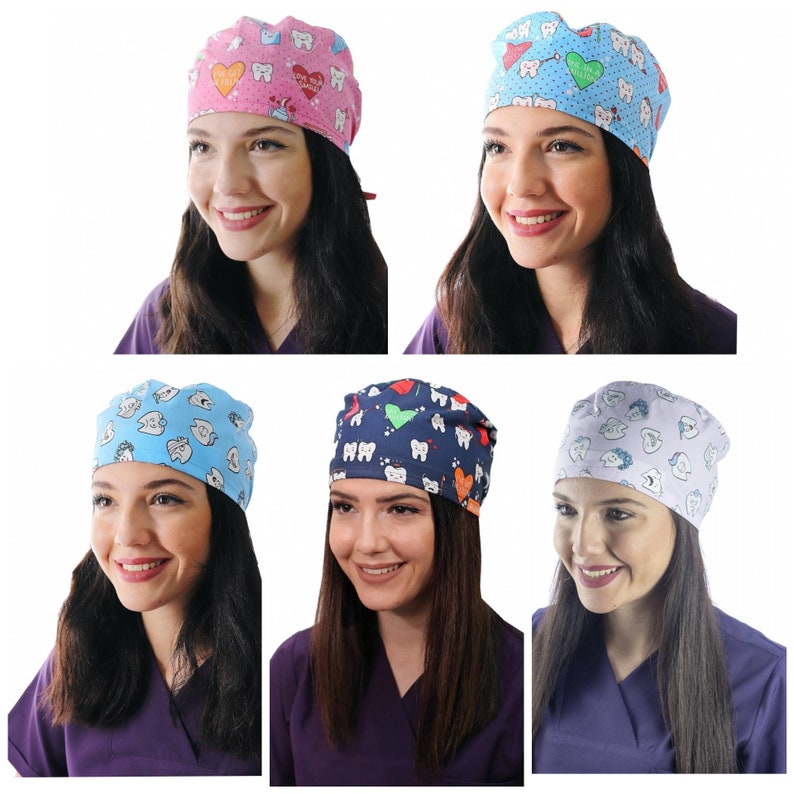 SET OF 5 UNISEX Scrub caps dentist cap Dental hygienist cap Etsy