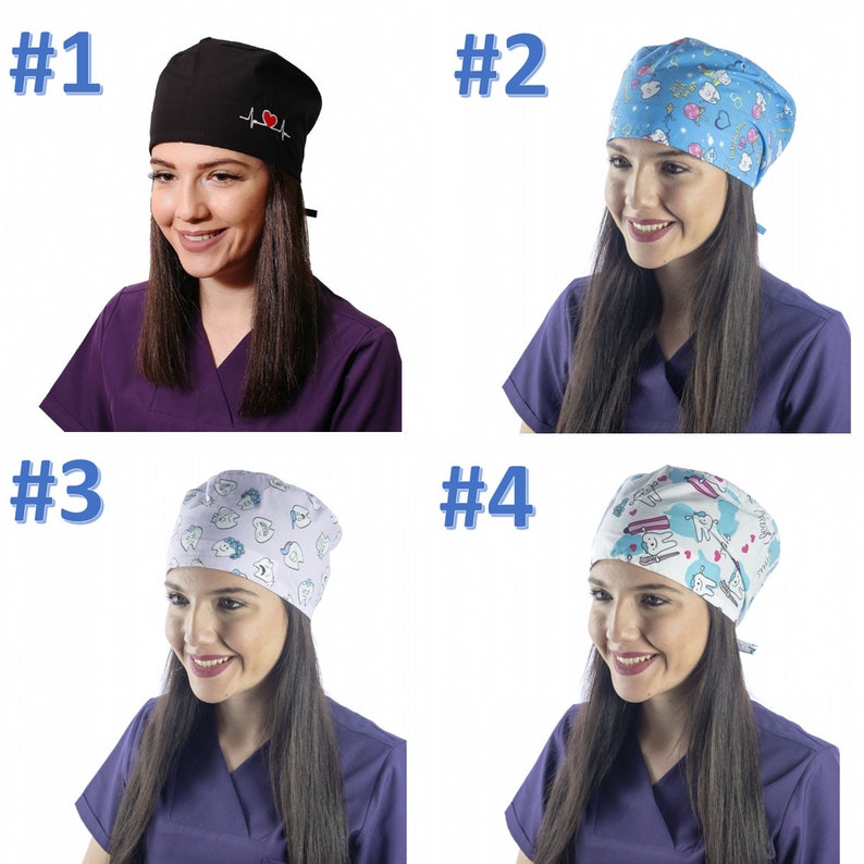 SET OF 2 UNISEX Scrub caps dentist cap Dental hygienist cap Etsy