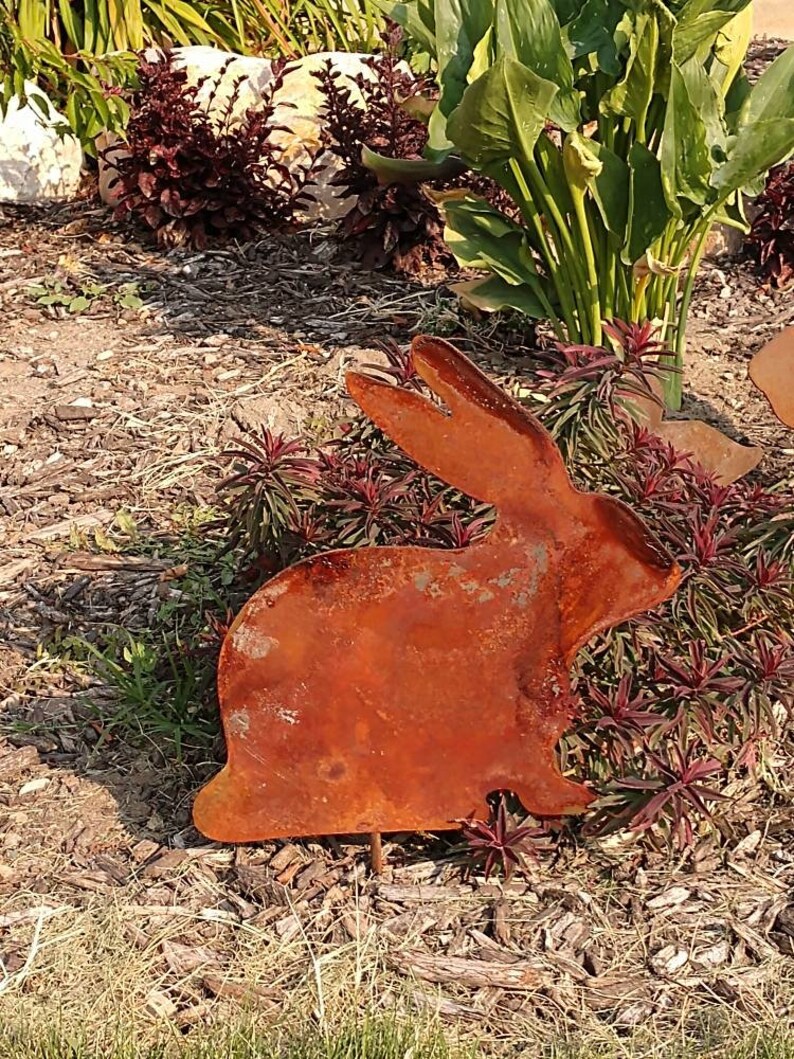 Metal Yard Rabbit Yard Art Home Decor Yard Decor Rustic Etsy