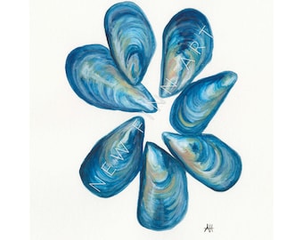 Newfoundland Blue Lucky Mussels - Watercolour Painting - 8x10 Print