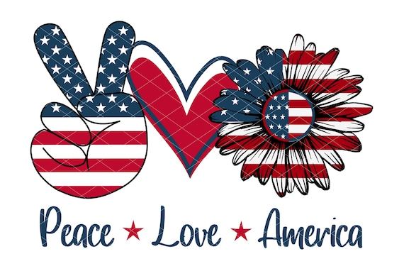 Peace Love America Sunflower USA American Flag Red White Blue - Etsy